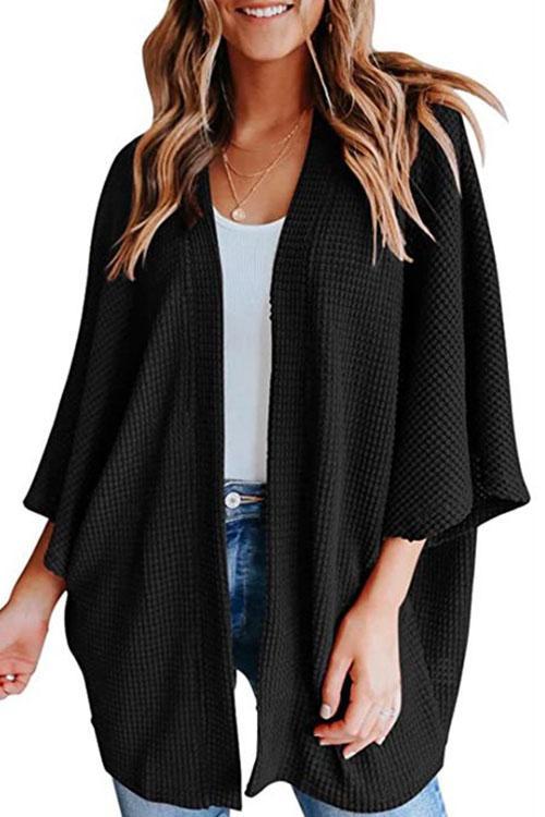 Dam Kimono Cardigan Öppen Front 3/4 Ärmar Mjuk Tyg-4