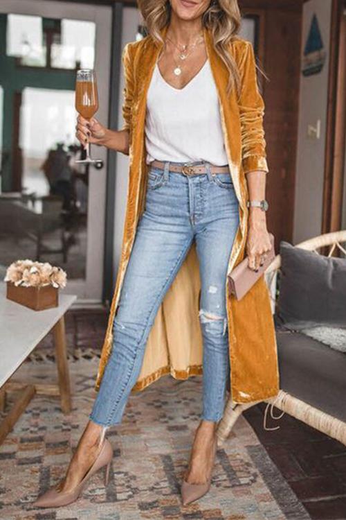 Dam Kappa Lång Sammet Öppen Framsida Elegant-1