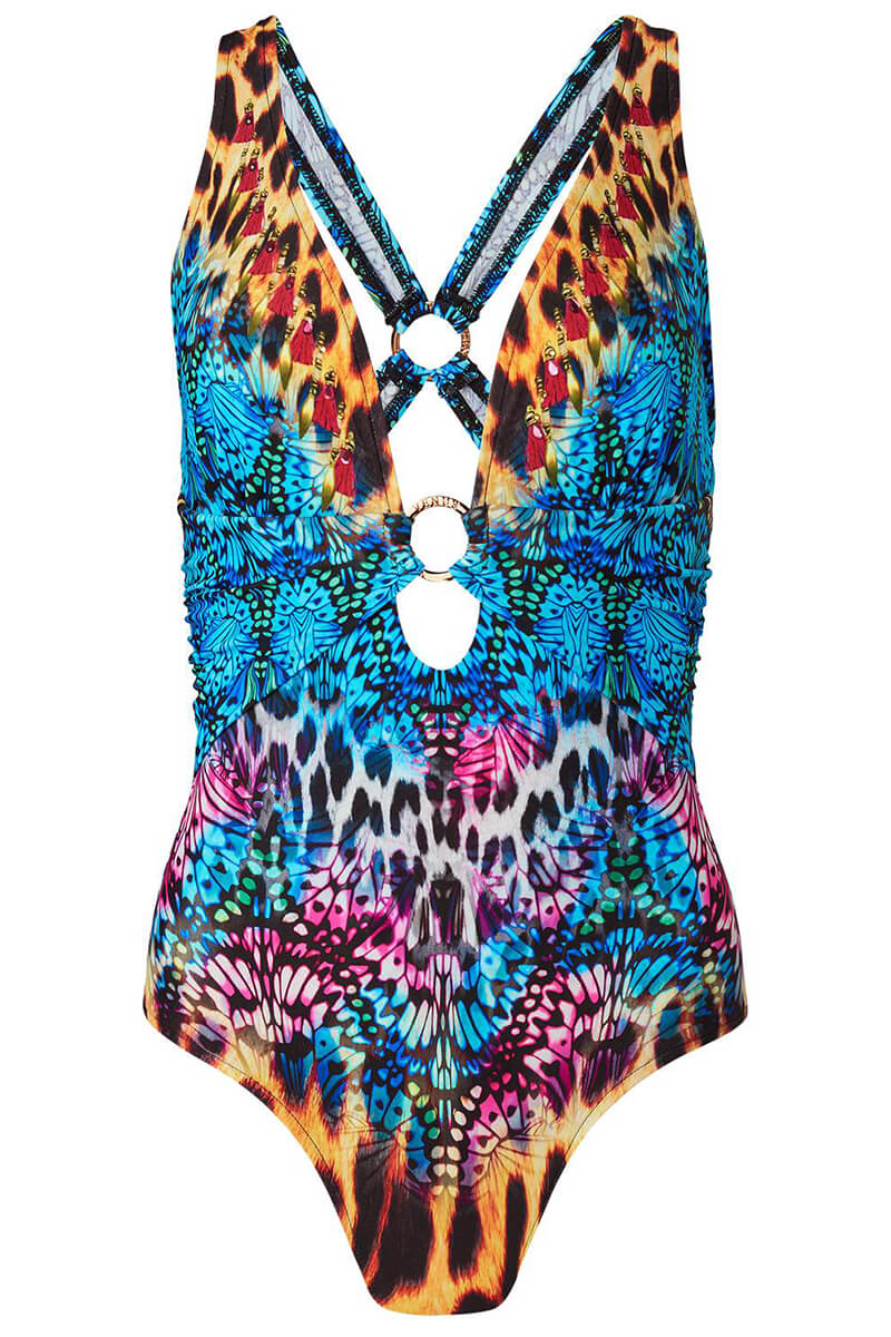 Baddräkt Dam V-halslinje Tryckt Nylon Spandex 2