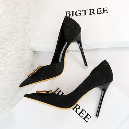 Dam Stiletto Skor med Bälte i Läder och Bomull, Hög Klack och Smal Tå-2