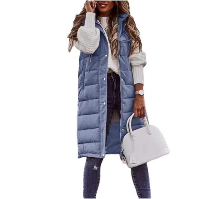 Kvinnors Ärmlös Huvjacka Modern Tjockt Material 13
