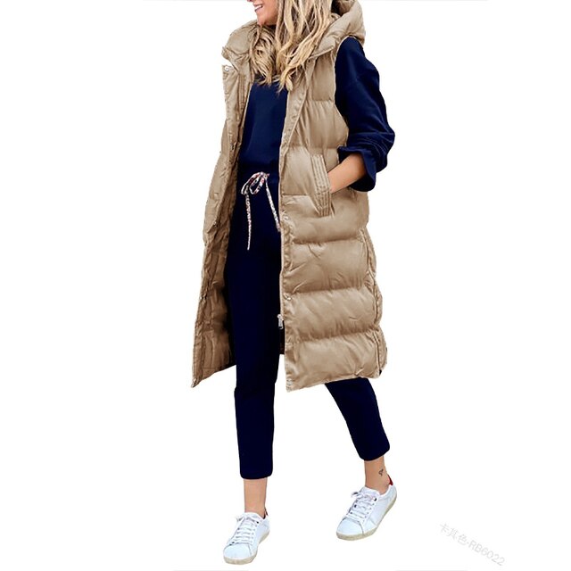 Kvinnors Ärmlös Huvjacka Modern Tjockt Material 9