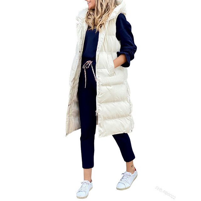Kvinnors Ärmlös Huvjacka Modern Tjockt Material 10
