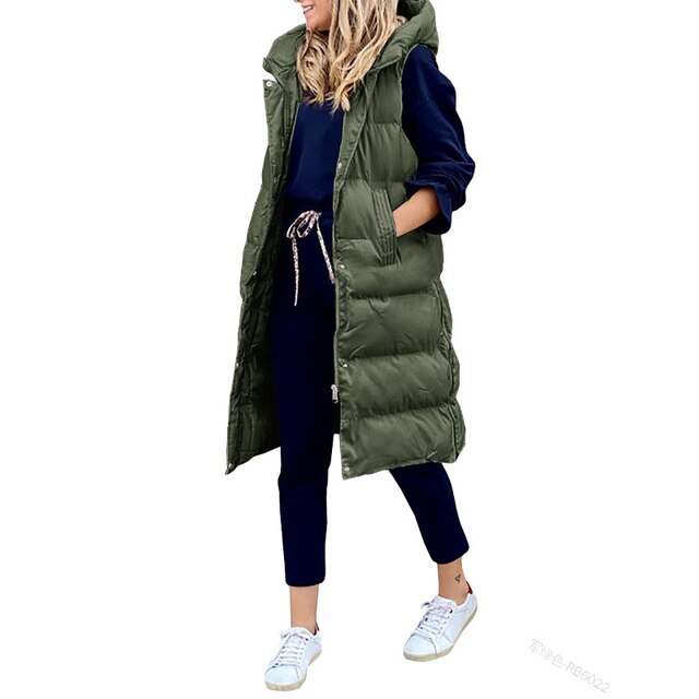 Kvinnors Ärmlös Huvjacka Modern Tjockt Material 11