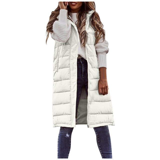 Kvinnors Ärmlös Huvjacka Modern Tjockt Material 12