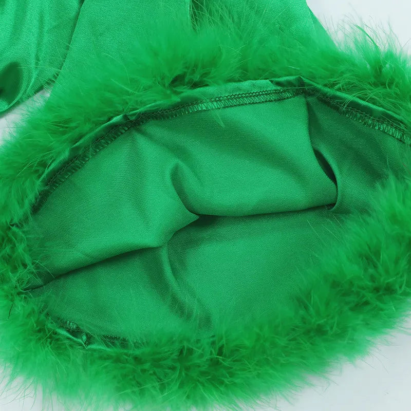 Dam Klänning Vårstil Satin med Fjäderdetaljer för Fina Tillfällen-6