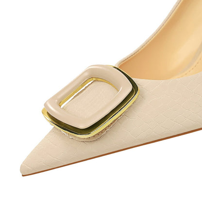 Dam Pumpar med Spänne Ormhudmönster PU-3