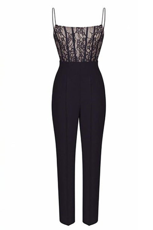 Dam Jumpsuit Avslappnad Spets Detaljer Bomull Polyester-2
