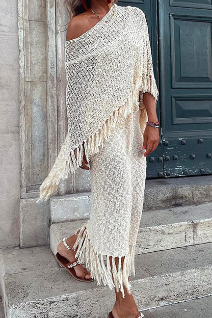 Kjol Dam Midjehålrum Fransar Bomullsmix-2