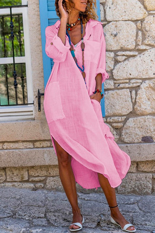 Variant image for Damklänning med Knappar i Bomull och Linne - Fina Dam Klänningar-5