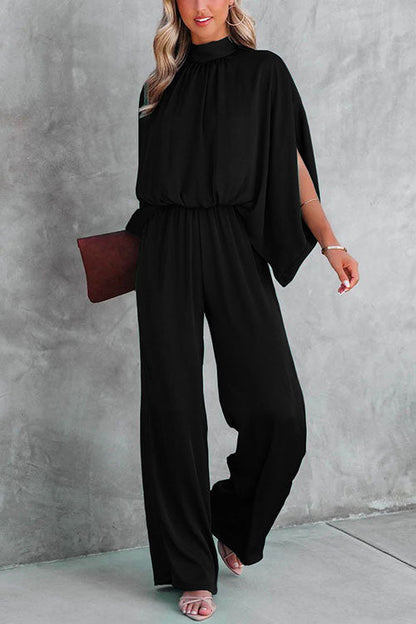 Dam Jumpsuit Upprullad Krage Bred Ben Polyester Spandex-2