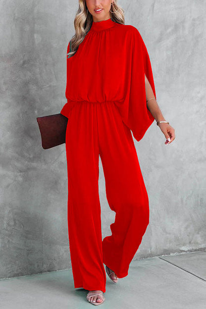 Dam Jumpsuit Upprullad Krage Bred Ben Polyester Spandex-5