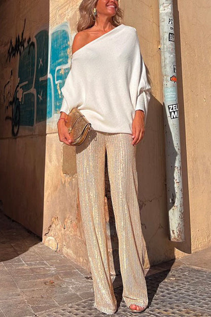 Dam Tröja Off Shoulder Batwing Bomull Polyester-2