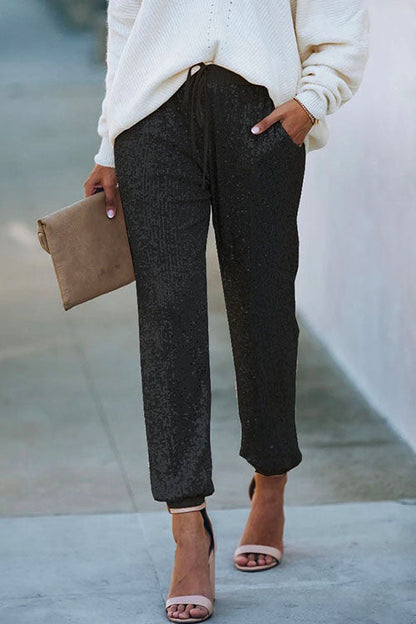 Joggingbyxor Dam Relaxed Fit med Paljetter och Fickor i Bomull och Polyester-6