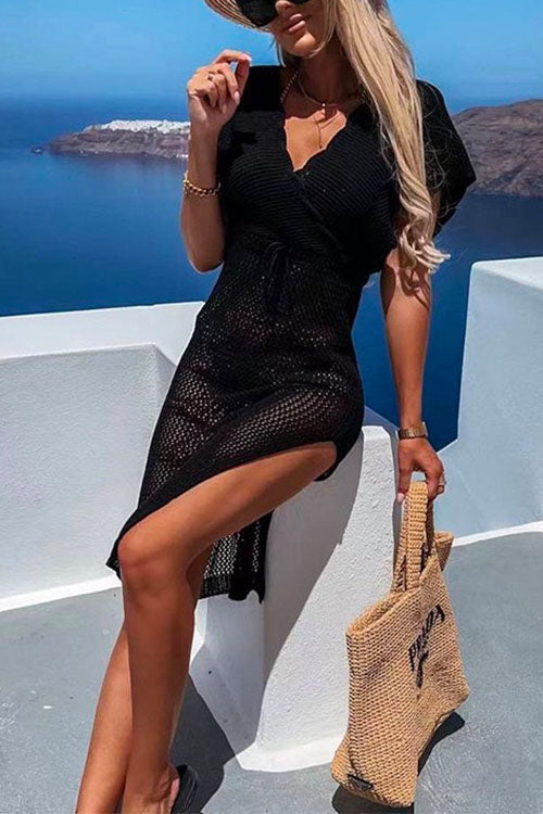 Variant image for Kvinnors Klänning V-ringning Bindande Bälte Bomull Polyester-3