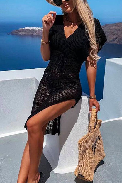 Variant image for Kvinnors Klänning V-ringning Bindande Bälte Bomull Polyester-3