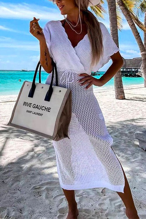 Kvinnors Klänning V-ringning Bindande Bälte Bomull Polyester-5