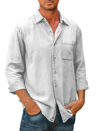 Herrskjorta Denim Klassisk Stil Bomullsblandning-2