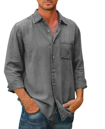 Herrskjorta Denim Klassisk Stil Bomullsblandning-5