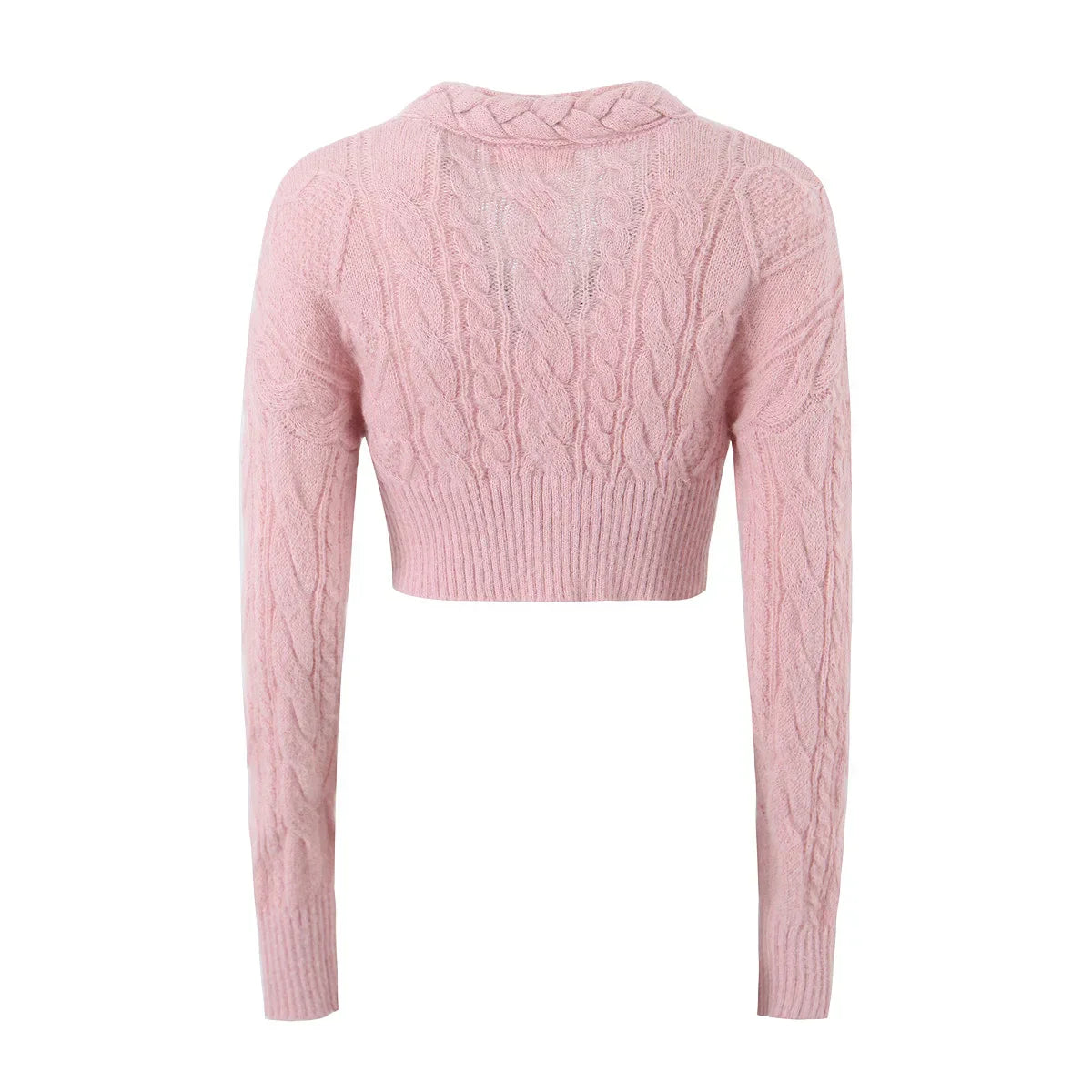 Dam Kort Kofta V-ringad Polyester med Kabelmönster-3