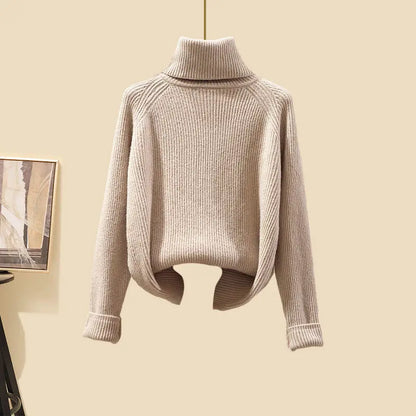 Kvinnors 3-delad Turtleneck Uppsättning Modern Stil Mjuk Blandning-2