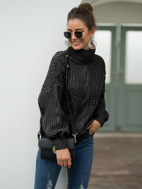 Dam Stickad Turtleneck Tröja Avslappnad Mjuk Kvalitet-1