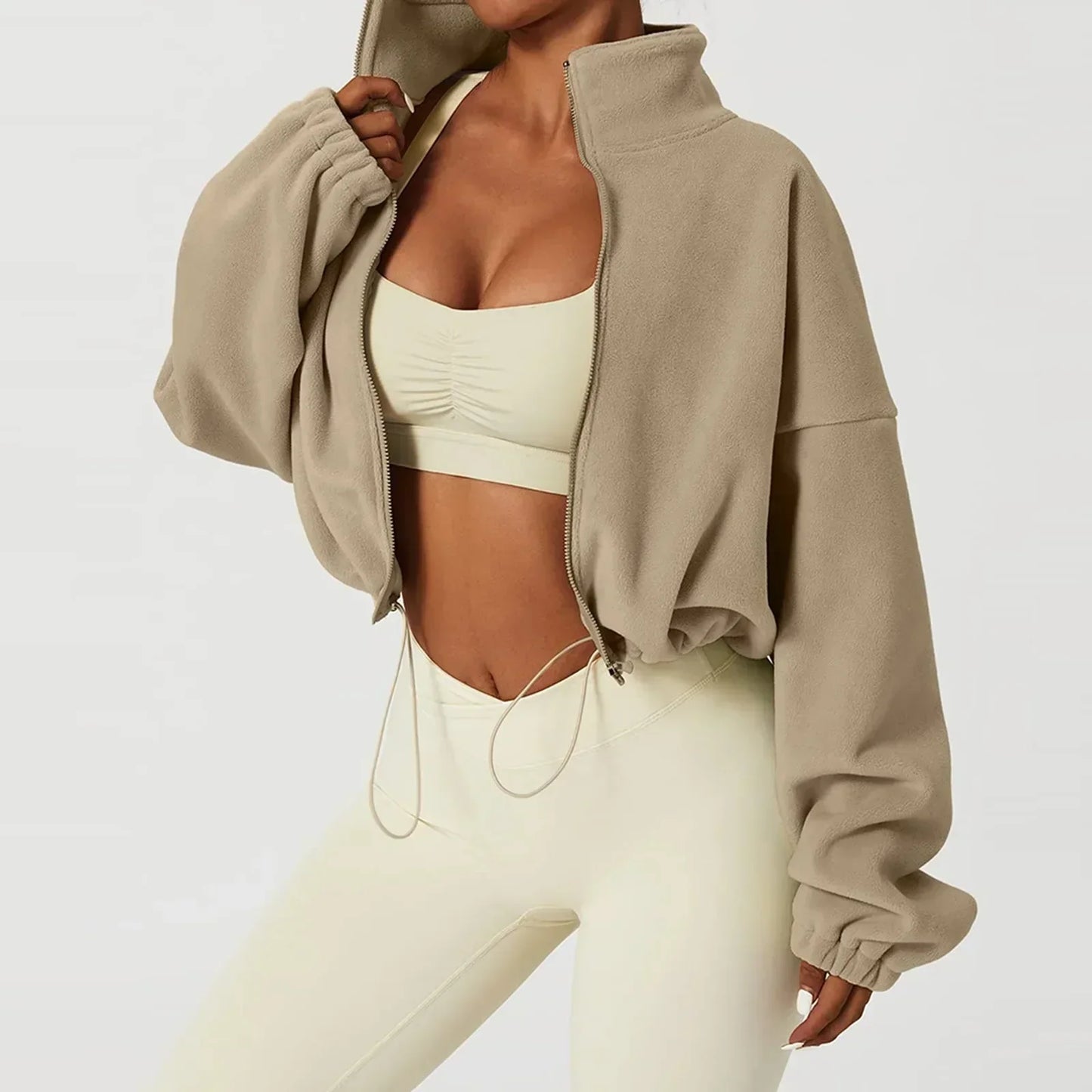 Dam Fleecejacka Kort Modern Polyester Med Stående Krage-5