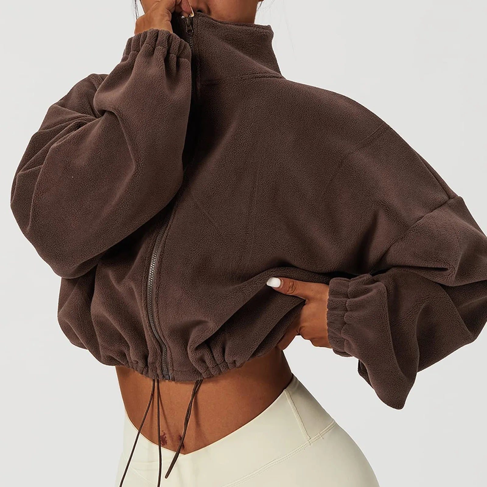 Dam Kort Fleecejacka Stående Krage Polyester-2