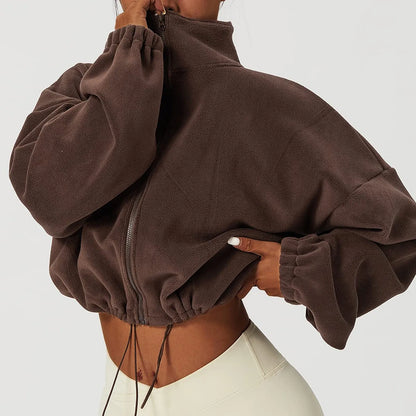 Dam Kort Fleecejacka Stående Krage Polyester-2