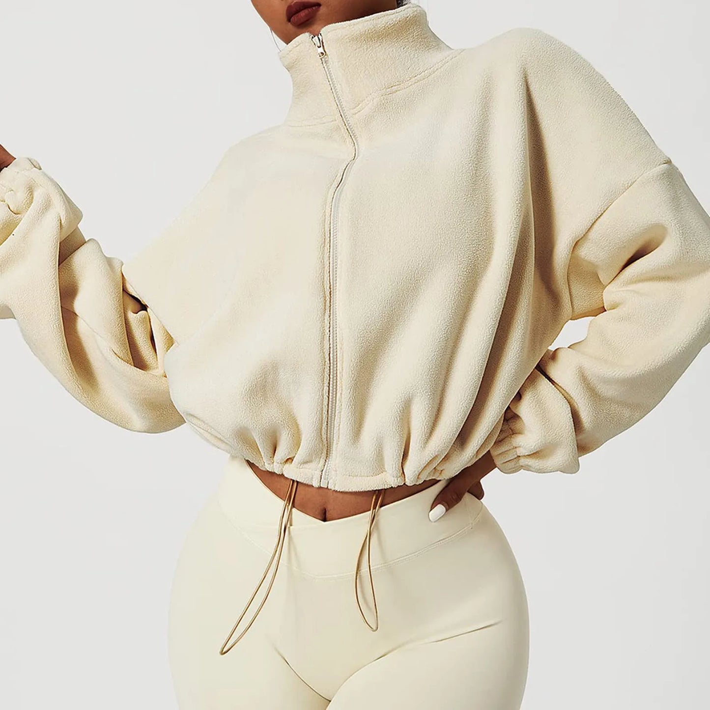 Dam Fleecejacka Kort Modern Polyester Med Stående Krage-4