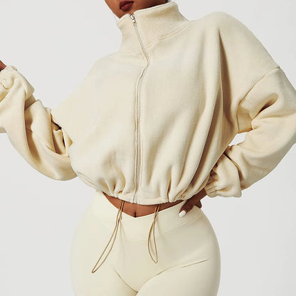 Dam Fleecejacka Kort Modern Polyester Med Stående Krage-4