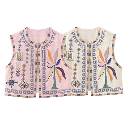 Dam Vintage Broderad Kofta 100% Bomull med Detaljerade Mönster-6