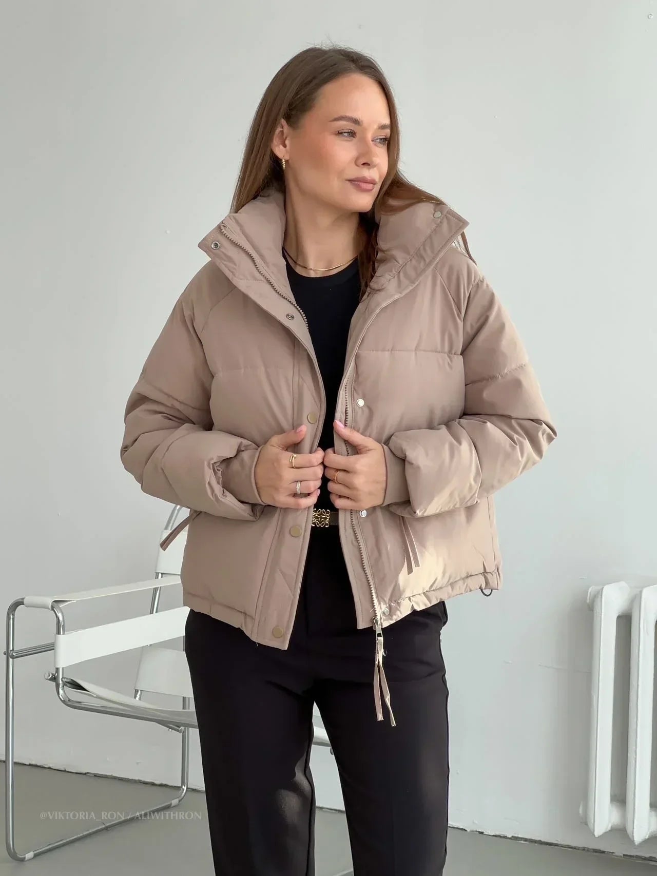 Herrjacka Vinter Avslappnad Polyester för Höst och Vinter-2