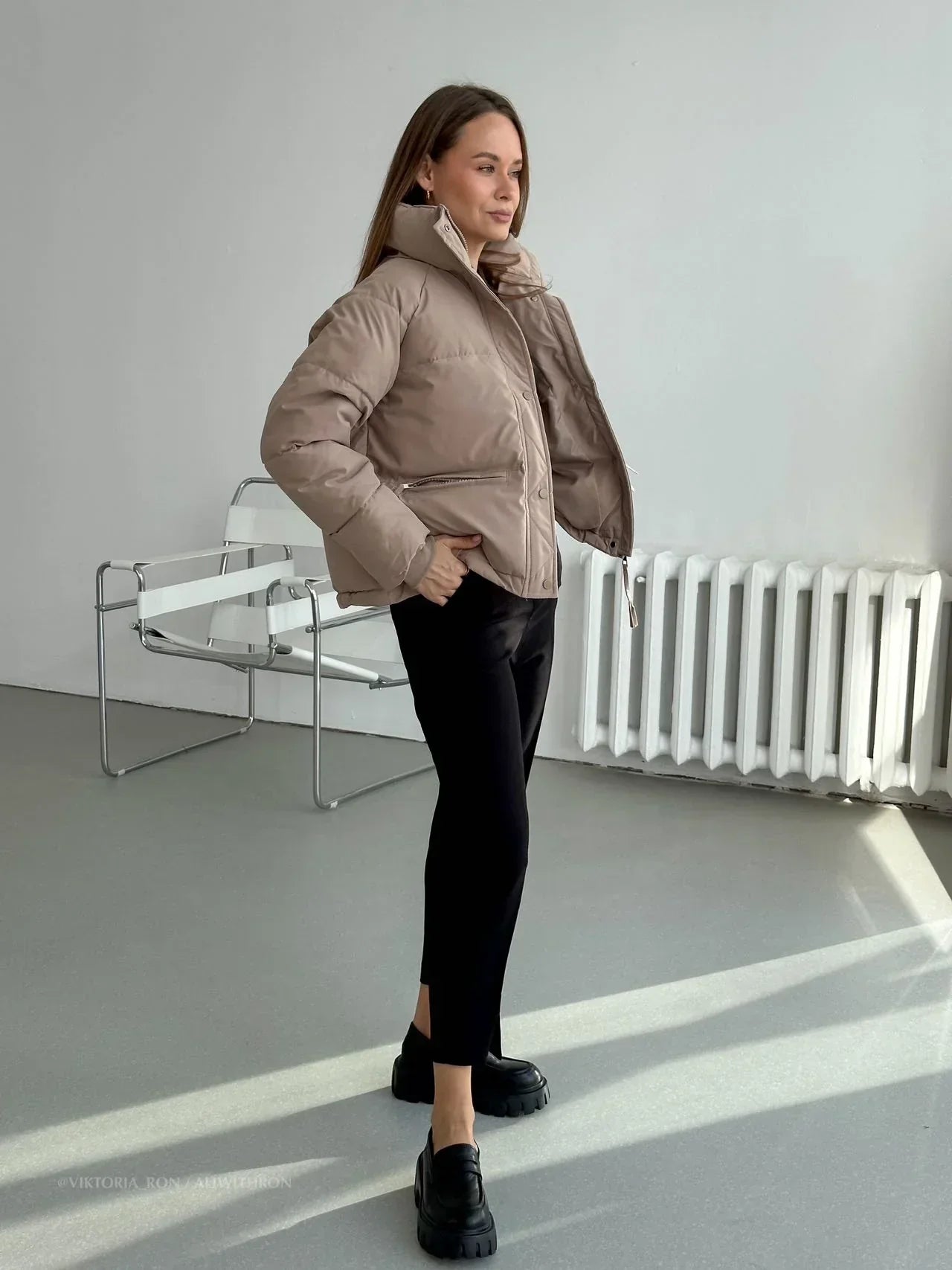 Herrjacka Vinter Avslappnad Polyester för Höst och Vinter-4