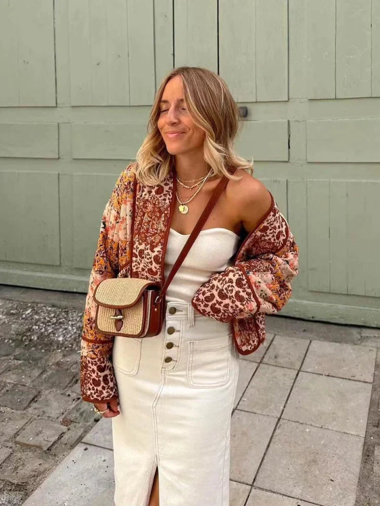 Damjacka Vintage Print Avslappnad Design Mjuka Material-3