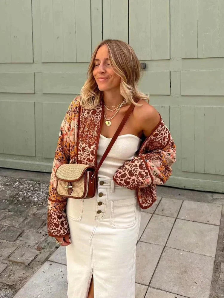 Damjacka Vintage Rutig Patchwork Design i Bomull och Polyester-3