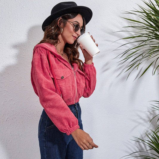 Damjacka Cordjacka Polyester Elegant Design för Höst och Vinter-1