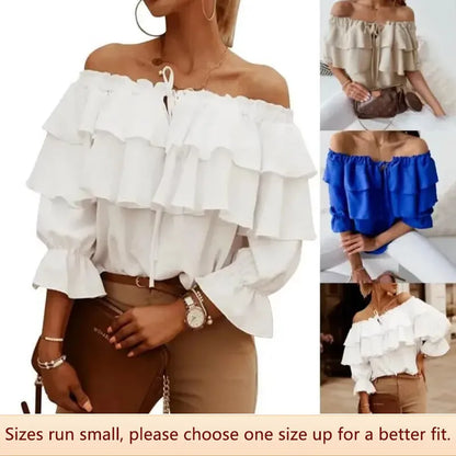 Damblus Axelfri Chiffong med Ruffle Detaljer-2