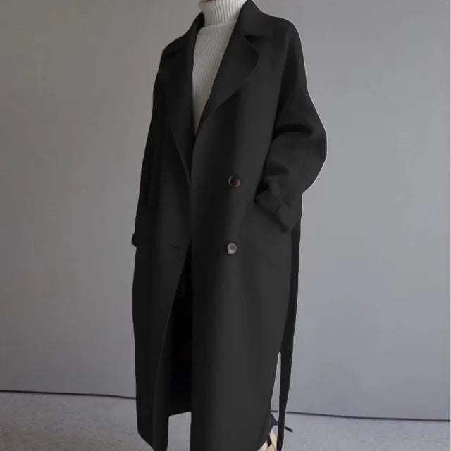 Kvinnors Lång Kappa Trendig Ullblandning Elegant Design 5