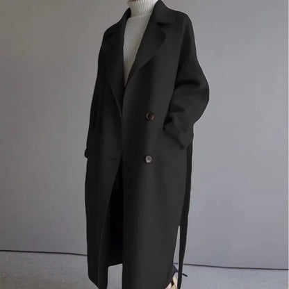 Kvinnors Lång Kappa Trendig Ullblandning Elegant Design 5