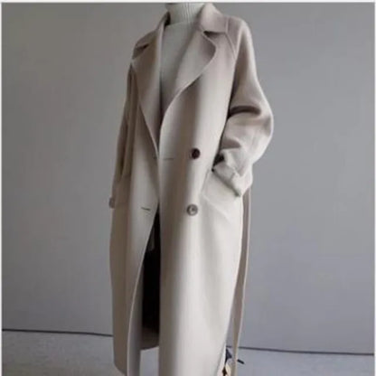 Kvinnors Lång Kappa Trendig Ullblandning Elegant Design 7