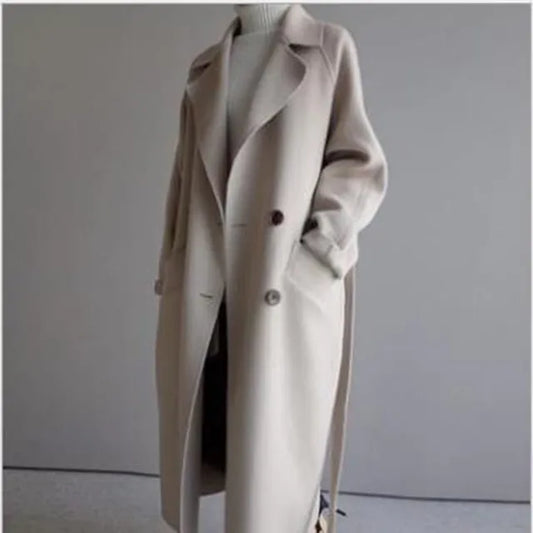 Kvinnors Lång Kappa Trendig Ullblandning Elegant Design 1