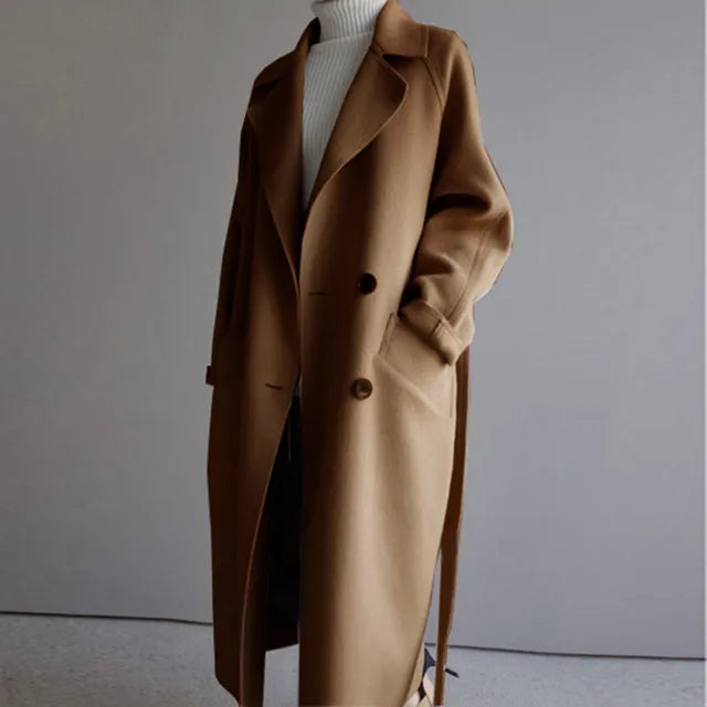 Kvinnors Lång Kappa Trendig Ullblandning Elegant Design 9