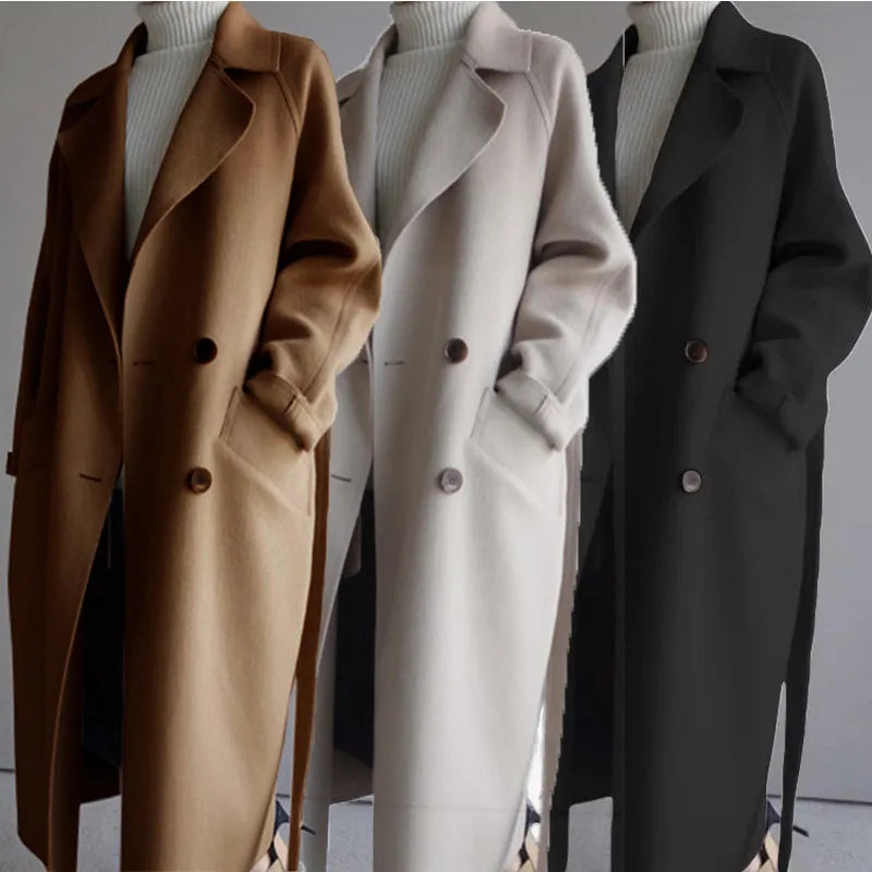 Kvinnors Lång Kappa Trendig Ullblandning Elegant Design 2