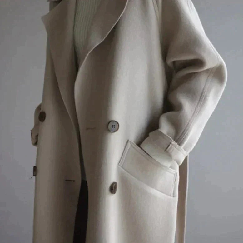 Kvinnors Lång Kappa Trendig Ullblandning Elegant Design 4