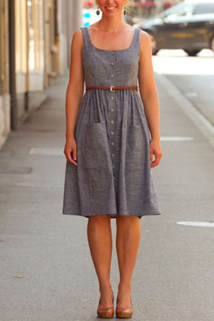 Dam Klänning U-Cut med Fickor i Bomull och Polyester-3