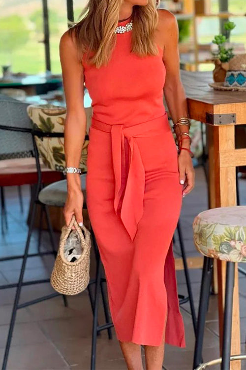 Kvinnors Ärmlös Klänning Med Sidospel Polyester Och Bomull-1