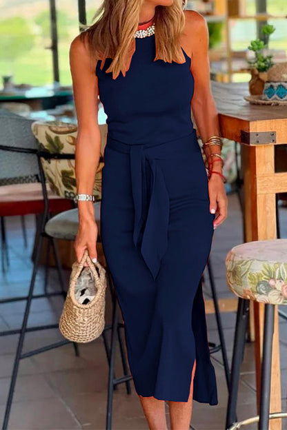 Kvinnors Ärmlös Klänning Med Sidospel Polyester Och Bomull-3