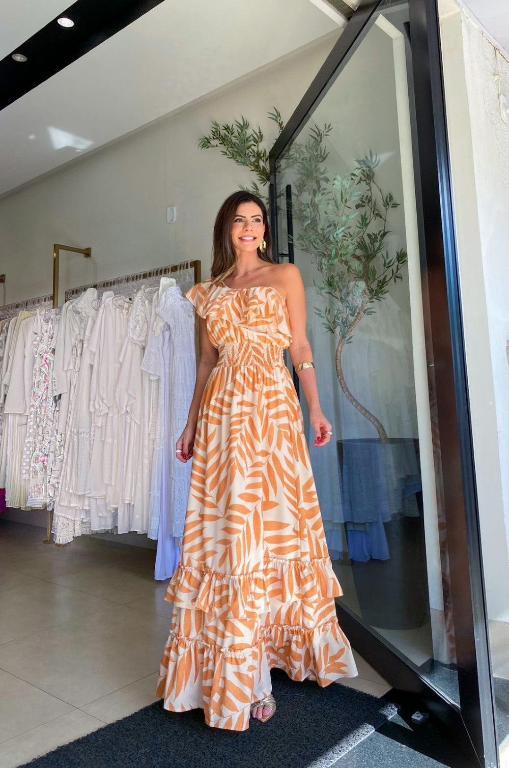 Variant image for Maxiklänning Dam Bladmönster Lätt och Andningsbar Tyg-5