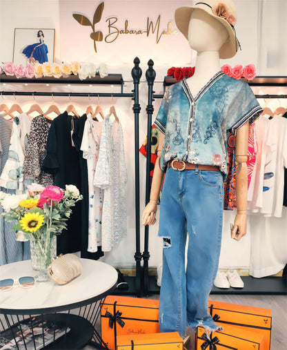 Dam Blus Viskos Blommönster Lätt Lösa Passform 4